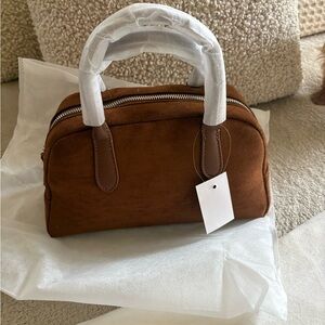 Chestnut Faux Suede Dome Satchel Handbag Brand New